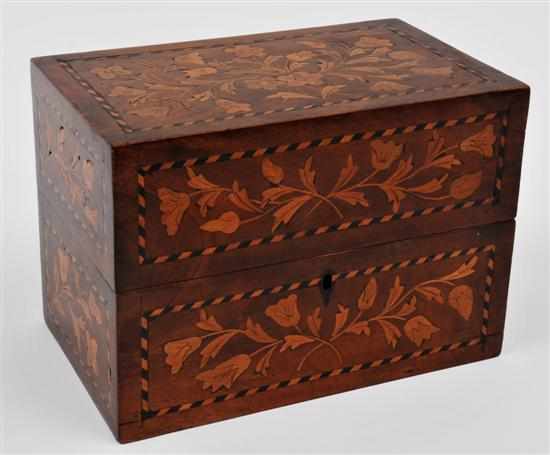 Appraisal: An associated George III marquetry inlaid tea caddy Circa With