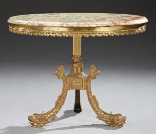 Appraisal: French Empire Style Brass Marble Top Coffee Table the ogee