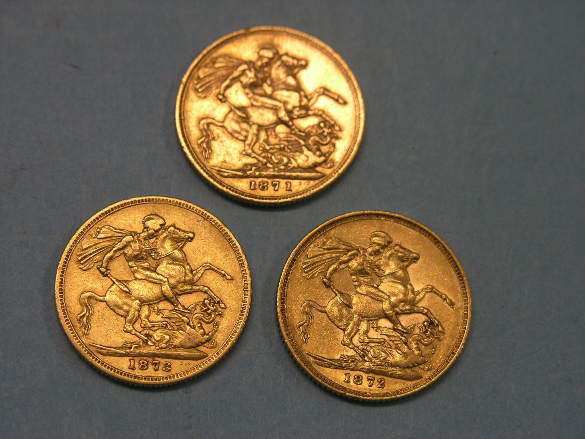 Appraisal: Three Victorian gold Sovereigns latter Sydney mint