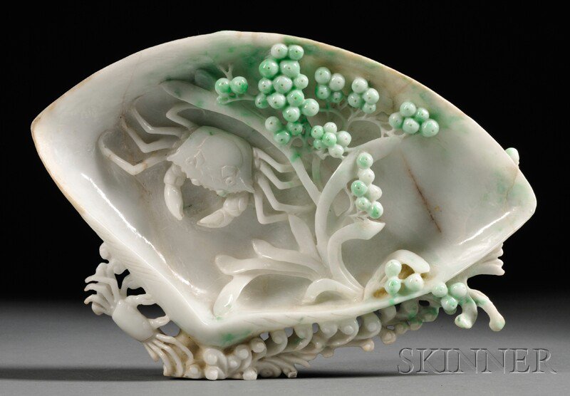 Appraisal: Jadeite Carving China th century depicting a large seashell with