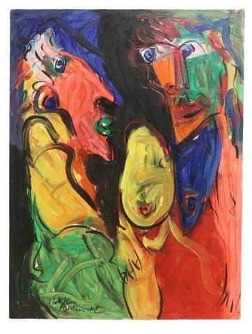 Appraisal: Unframed oil on stretched canvas painting Faces of New York