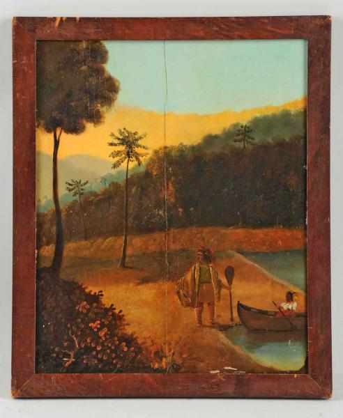 Appraisal: Folk Art Oil on Board Indian Painting Depicts Indian and