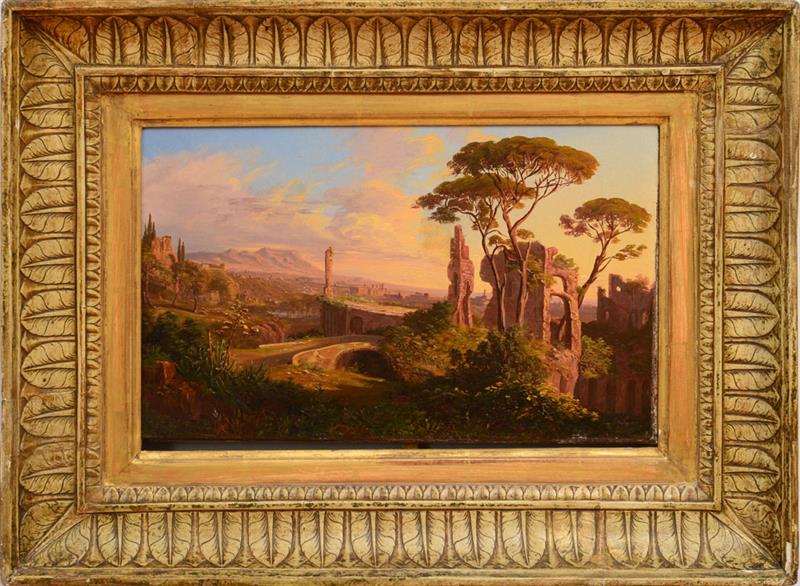 Appraisal: CONTINENTAL SCHOOL VIEW OF THE ROMAN COUNTRYSIDE Oil on canvas