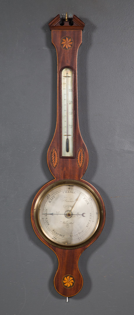 Appraisal: Regency inlaid mahogany banjo barometer first quarter- th century silvered