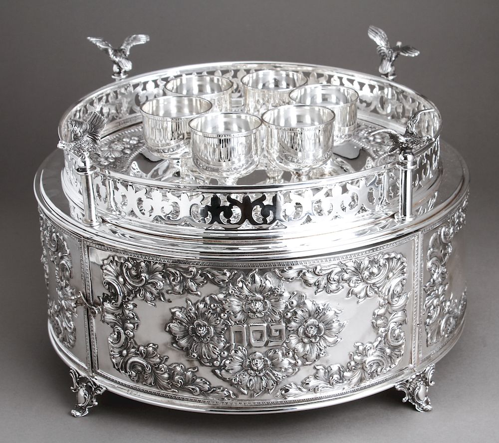 Appraisal: Judaica Silver Karah Passover Pesach Seder Set Judaica repousse silver