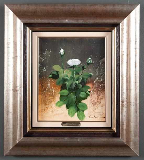 Appraisal: Jose Barbera b ''White Bud I'' oil on board signed