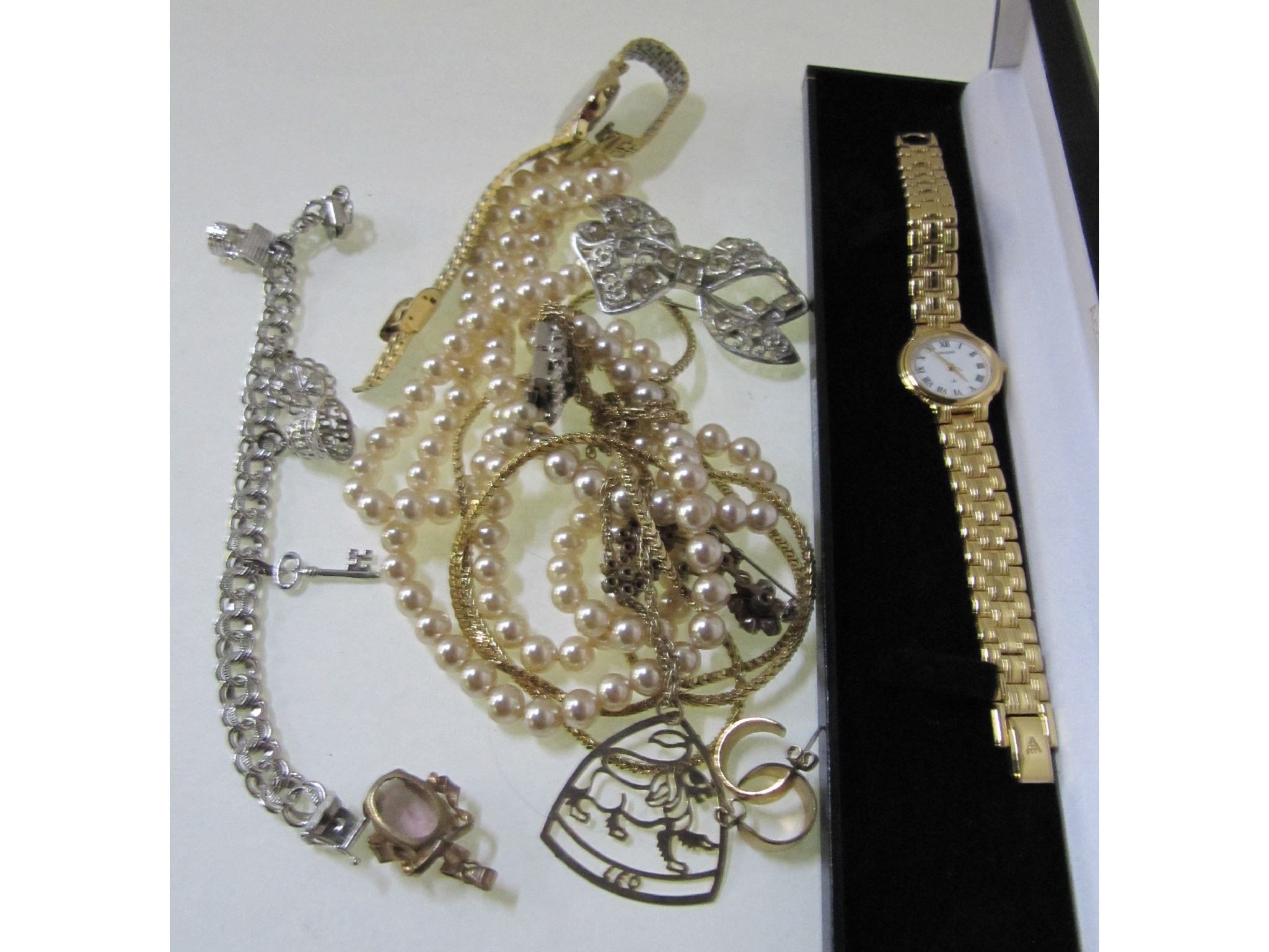 Appraisal: A box of costume jewellery watches etc