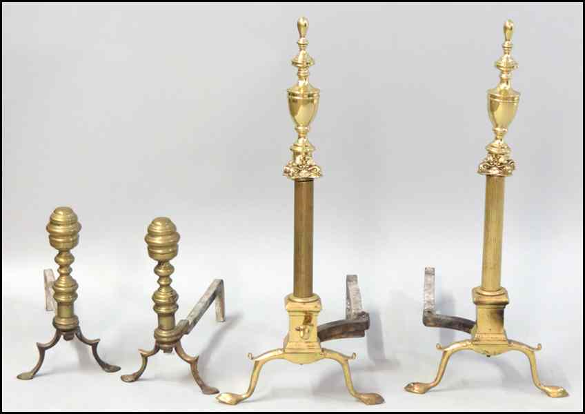 Appraisal: TWO PAIRS OF BRASS ANDIRONS Condition No Specific Condition Recorded