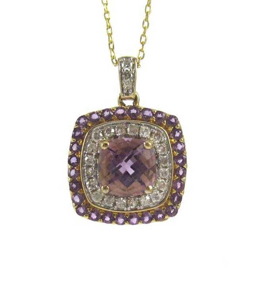 Appraisal: AMETHYST AND DIAMOND PENDANT NECKLACE suspended on a k yellow