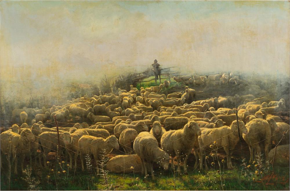 Appraisal: HERMANUS JOHANNES VAN DER WEELE - shepherd with flock oil