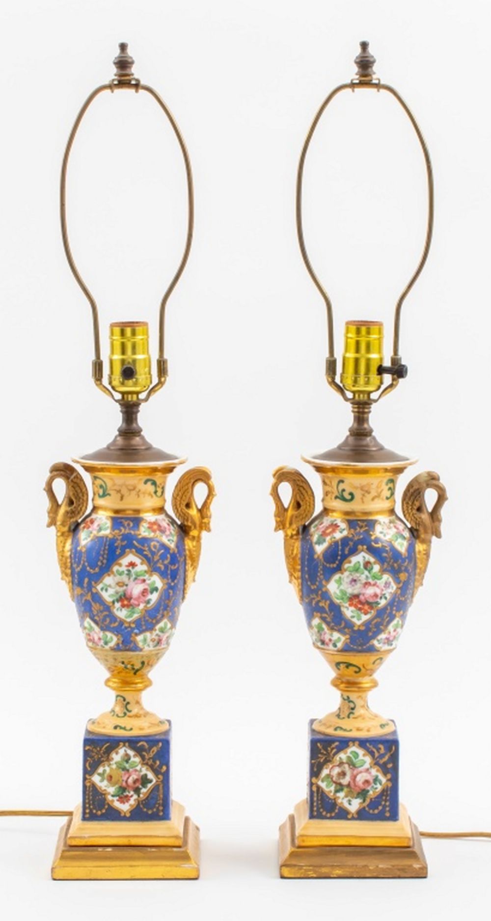 Appraisal: SEVRES STYLE PORCELAIN URNS MOUNTED AS LAMPS PR Pair of