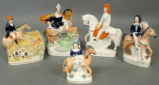 Appraisal: Five th c Staffordshire equine figures including a rare dragon