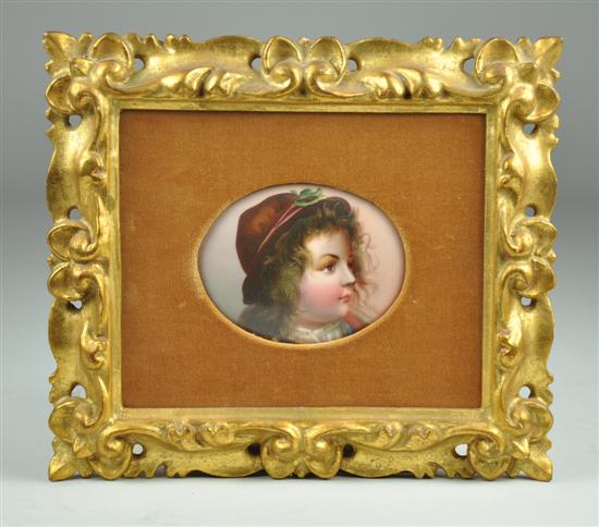 Appraisal: Miniature Portrait on Porcelain Circa mid-to-late th Century Finely executed