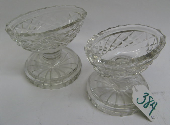 Appraisal: PAIR OF CONTINENTAL HAND CUT CRYSTAL PEDESTAL SALTS with oval