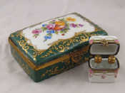 Appraisal: Limoges A gilt mounted green porcelain box with domed lid