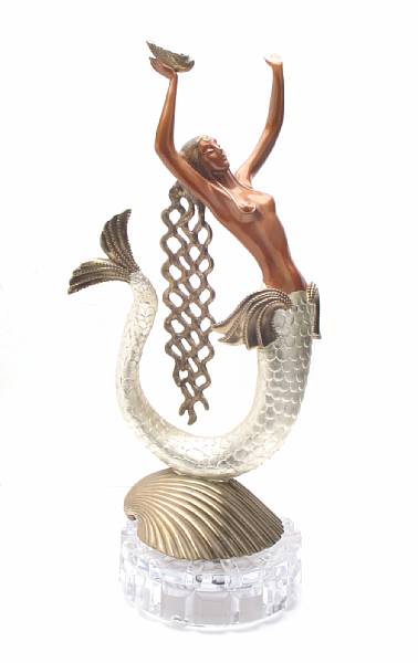 Appraisal: Property of various owners Mermaid E Polychrome bronze raised on