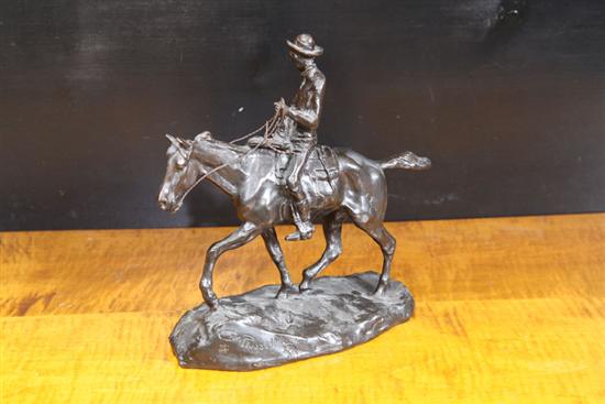 Appraisal: BRONZE AFTER RUSSELL Will Rogers on horseback '' h