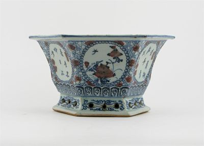 Appraisal: A Chinese blue and underglaze red hexagonal jardini re painted