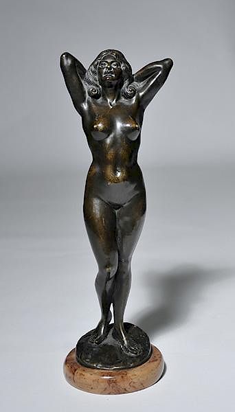 Appraisal: Bronze Sculpture Bronze female nude sculpture on a marble base