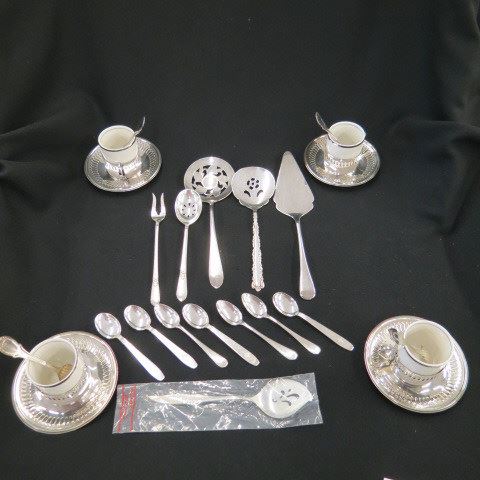 Appraisal: Estate Sterling and Silverplate Lot servers and demitasses spoons along