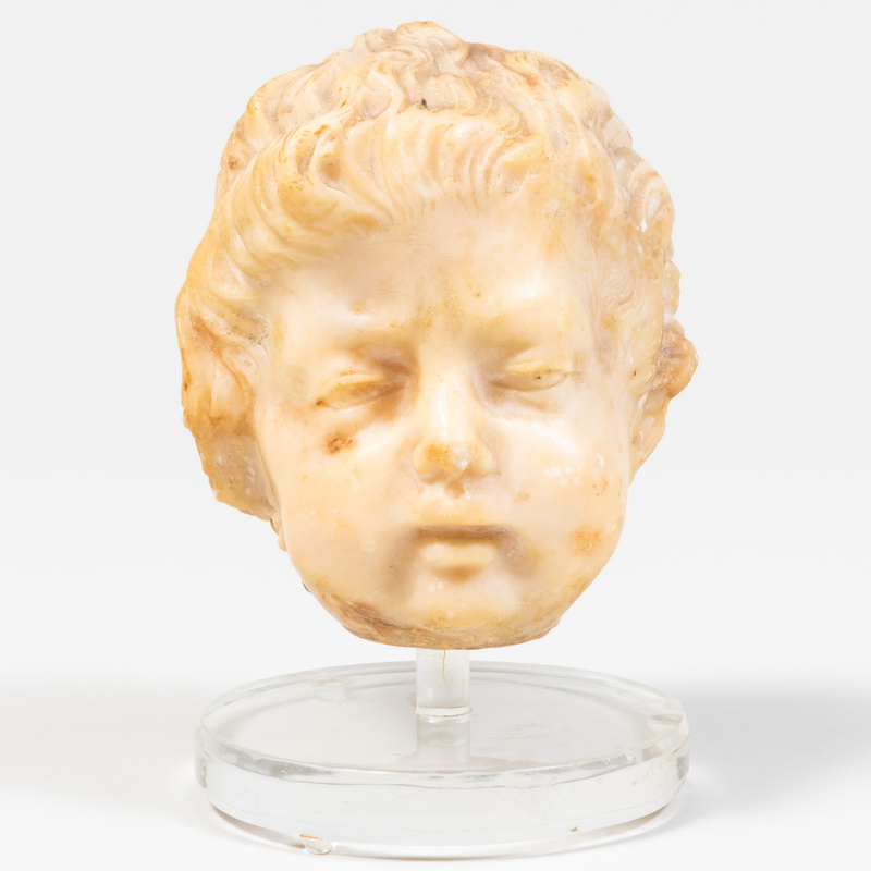 Appraisal: CONTINENTAL BAROQUE CARVED WHITE MARBLE BUST OF A CHERUB x