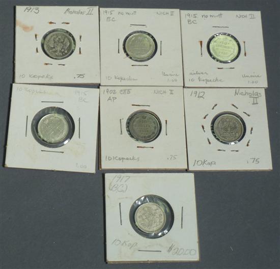 Appraisal: Russian Silver Coins Nicholas II Kopecks mixed dates -