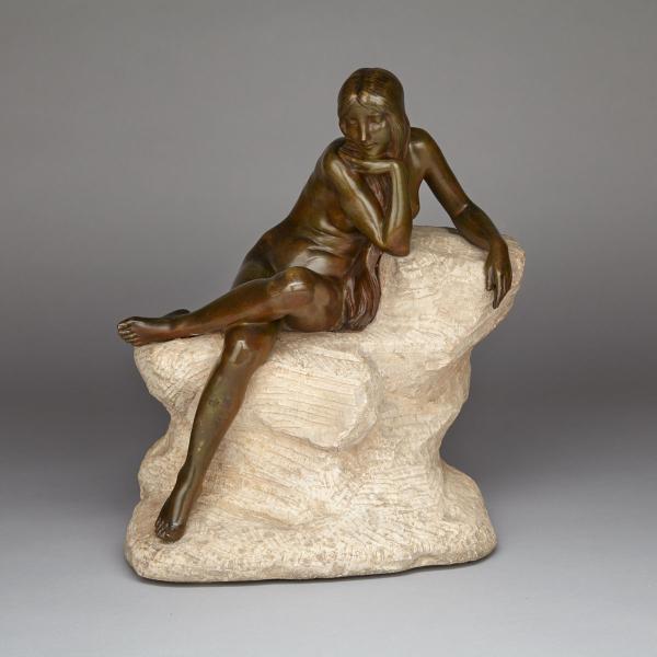 Appraisal: Fanny Rozet French b RECUMBENT NUDE c patinated bronze figure