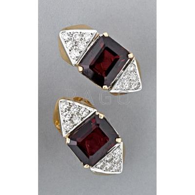 Appraisal: PAIR OF DIAMOND AND GARNET EARRINGS ca Art Deco style