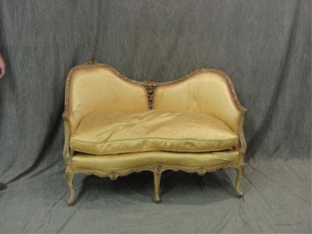 Appraisal: Louis XV Style Down-Filled Carved Camelback Loveseat From a prominent