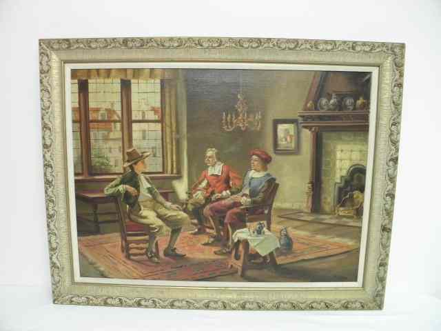 Appraisal: Oil painting on canvas mid- th Century depicting three gentleman