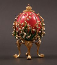 Appraisal: Lilies-of-the-Valley Faberge Style Egg A reproduction of the Lilies-of-the-valley Faberge