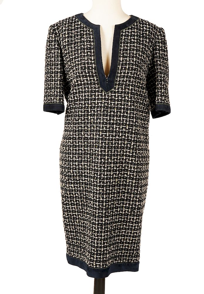 Appraisal: Chanel Tweed Sheath Dress Size Chanel blue black grey tweed