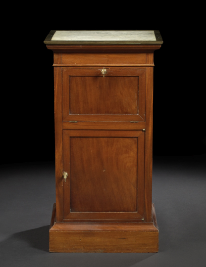 Appraisal: Directoire-Style Mahogany and Marble-Top Bedside Cupboard the variegated rectangular white