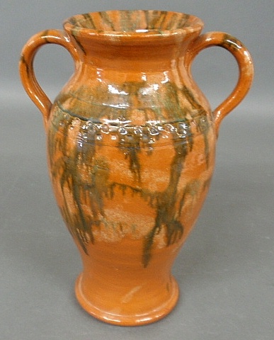 Appraisal: - Redware pottery vase with green manganese decoration probably by