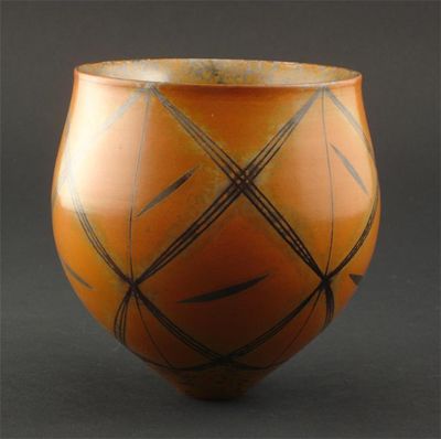 Appraisal: A Duncan Ross burnished earthenware bowl smoked orange glaze with