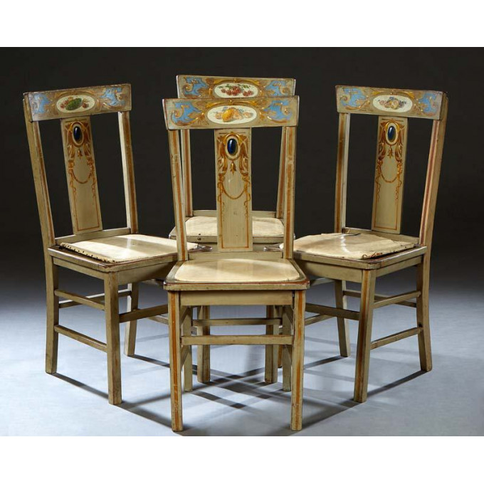 Appraisal: Set of Four French Polychromed and Gilt Oak Side Chairs