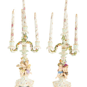 Appraisal: A Pair of Meissen Porcelain Figural Four Light Candelabra th