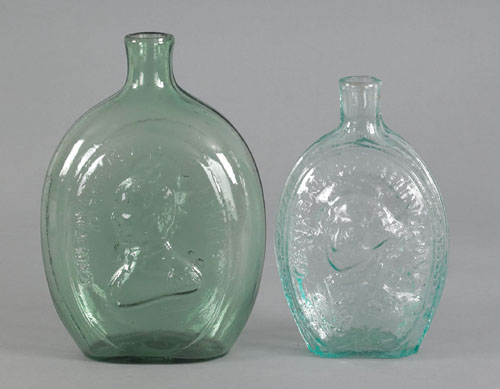 Appraisal: Two American pocket flasks one medium green glass with Washington