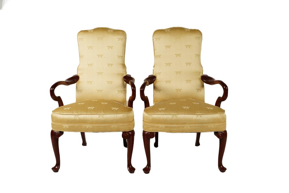 Appraisal: PAIR OF GEORGIAN-STYLE MAHOGANY ARMCHAIRSlate th century unsigned Condition with