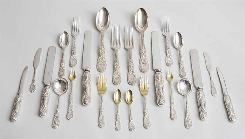 Appraisal: TIFFANY CO MONOGRAMMED SILVER -PIECE FLATWARE SERVICE IN THE CHRYSANTHEMUM