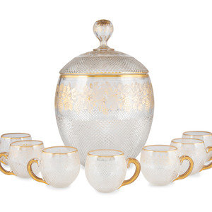 Appraisal: A Baccarat Style Cut and Parcel Gilt Glass Punch Set