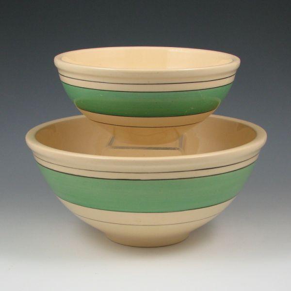 Appraisal: Two early Roseville banded utility bowls Both marked with a