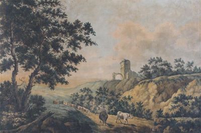 Appraisal: English School th Century Figures herding cattle in a landscape