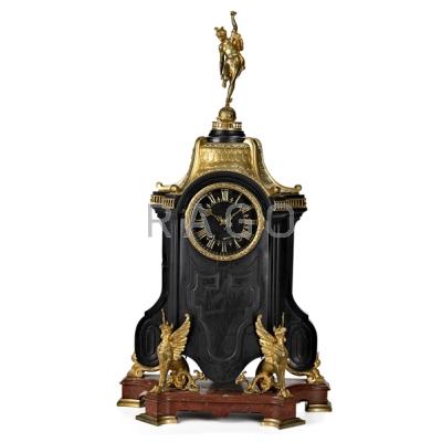 Appraisal: FRENCH BRONZE AND MARBLE MANTLE CLOCK Black marble bronze serpent