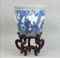 Appraisal: A Chinese Planter With Stand Blue and white glazed large