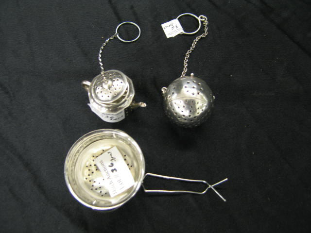 Appraisal: Sterling Silver Tea Strainers ball form teapot form spout style