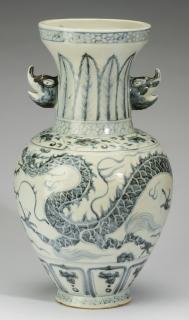 Appraisal: Chinese blue and white baluster dragon vase h Chinese blue