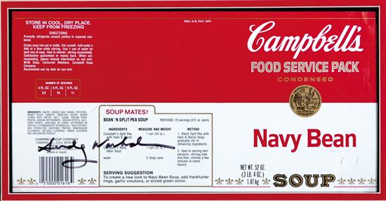 Appraisal: Andy Warhol autographed Campbell's Soup label circa Navy Bean Soup