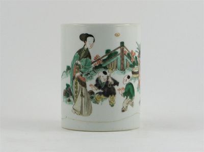 Appraisal: A Chinese famille verte cylindrical brushpot painted with two children