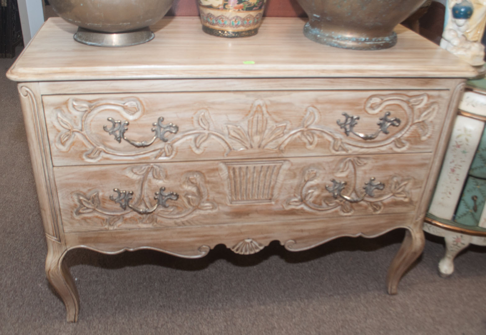 Appraisal: Pickled oak two-drawer chest The Davis Furniture Company